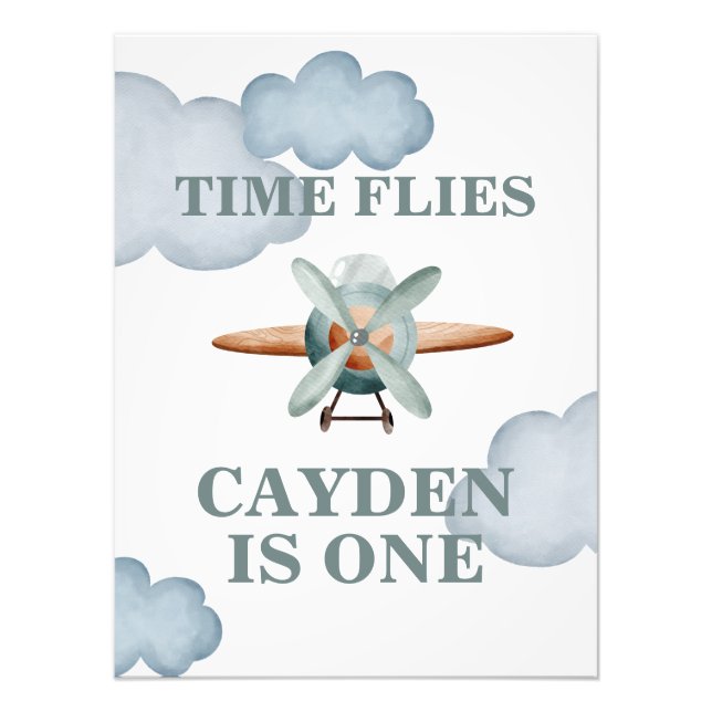 Time Flies Flygplans Födelsedags Foto Print (Framsidan)