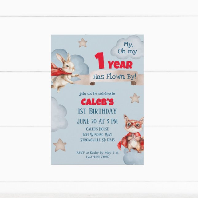 Time Flies Superhjälte Första födelsedag Inbjudningar (Skapare uppladdad)