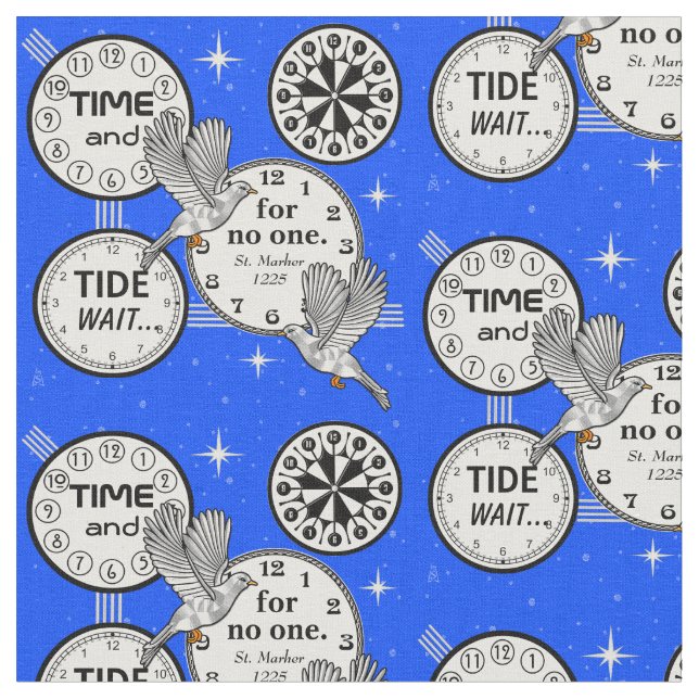 Time flugor - fåglar och tar tid på - ljusa blått tyg (Närbild)