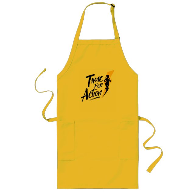 Time for Action Yellow Apron | Motivational Cookin Långt Förkläde (Framsidan)