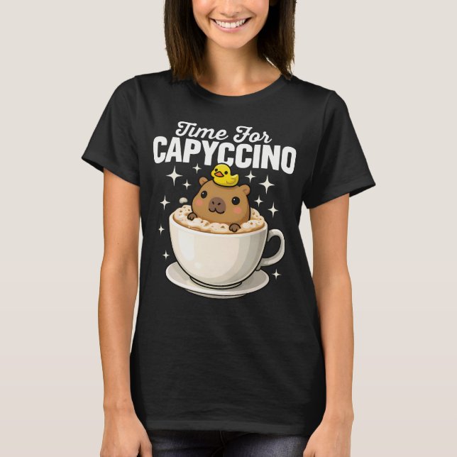 Time For Capyccino Funny Capybara T Shirt (Framsida)