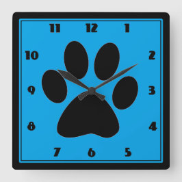 Time för husdjurmedelblått Pawprint tar tid på Fyrkantig Klocka