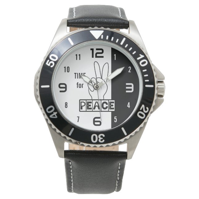 Time for Peace – Black & White Hand Design Armbandsur (Framsida)