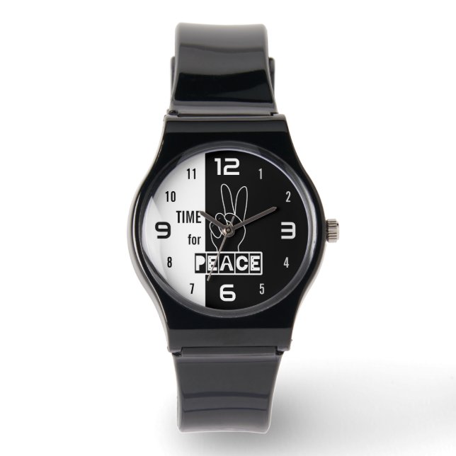 Time for Peace – Black & White Hand Design Armbandsur (Framsida)