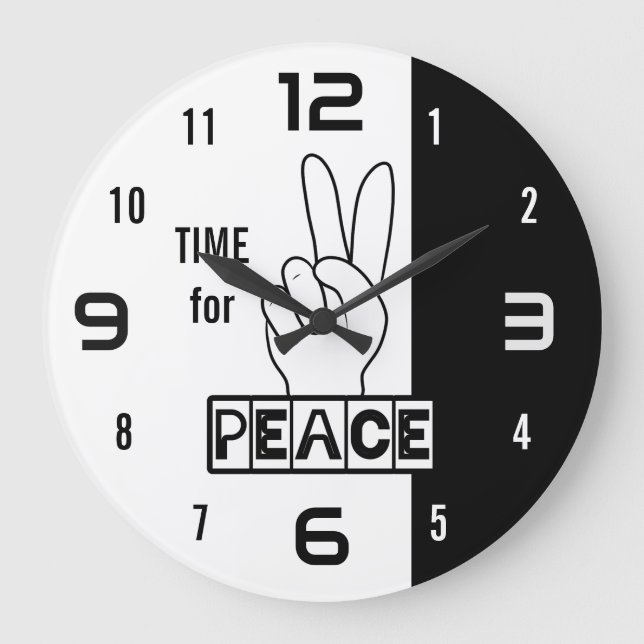 Time for Peace – Black & White Hand Design Stor Klocka (Framsida)