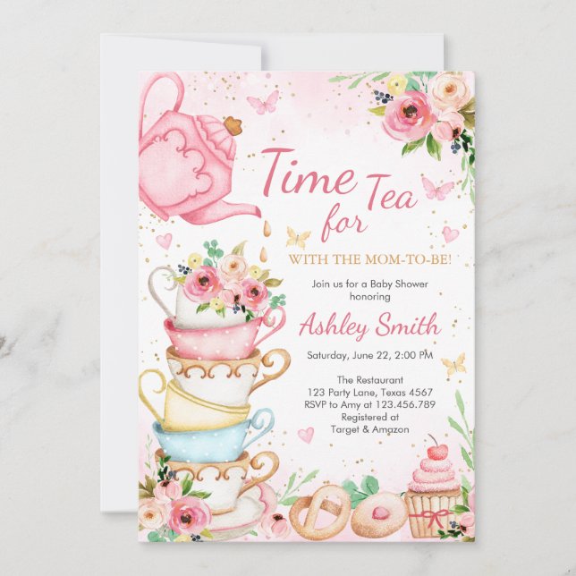 Time for Tea Birthday Party Invitation Inbjudningar (Framsida)