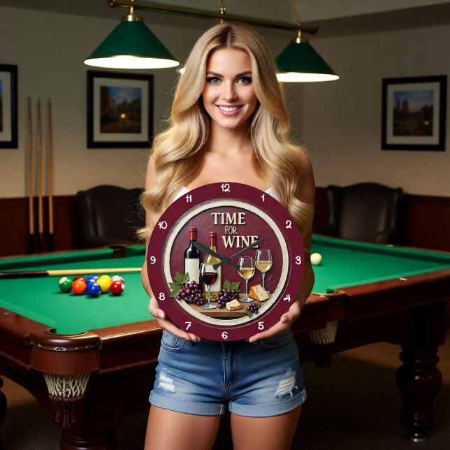 Time For Wine Bottles Cheese Stor Klocka (Skapare uppladdad)