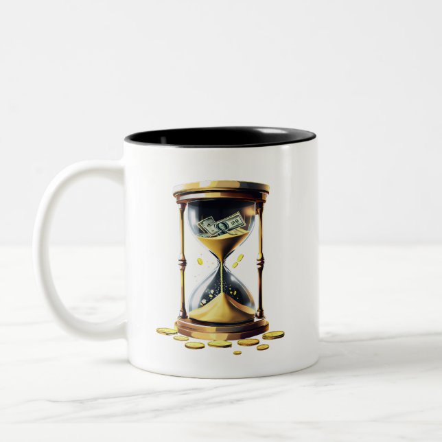 Time Is Money Hourglass Gold Coins Entrepreneur Hu Två-Tonad Mugg (Vänster)