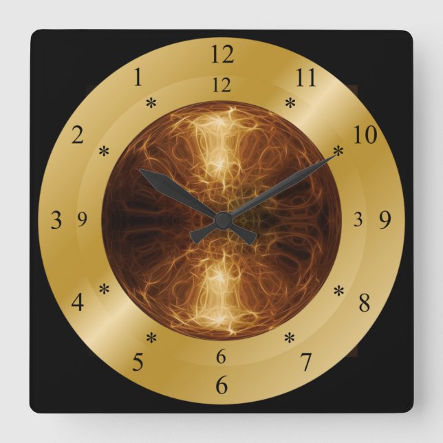 Time Maskin Clock ~ Golden Electric Planet ~ * ~ * Fyrkantig Klocka (Framsida)