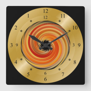 Time Maskin Clock ~ Spiral Vortex Orange ~ * ~ Fyrkantig Klocka