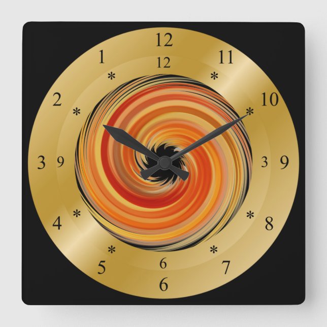 Time Maskin Clock ~ Spiral Vortex Orange ~ * ~ Fyrkantig Klocka (Framsida)