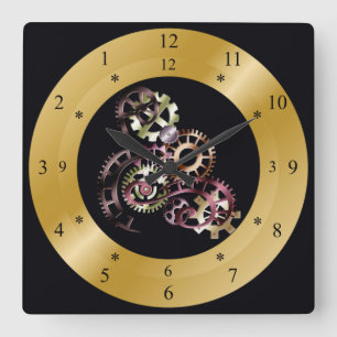 Time Maskin Clock ~ Steampunk ~ Gears ~ Gears ~ Fyrkantig Klocka