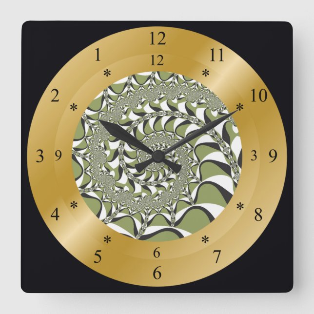 Time Maskin Clock~Wormhål~Moss Grönt & White ~ Fyrkantig Klocka (Framsida)