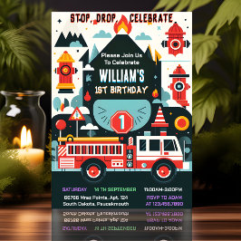 Time Red Hett Fire Lastbil Engine Safety 1:a födel Inbjudningar