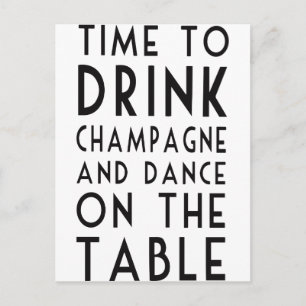 Time som dricker champagne och dans på bord vykort
