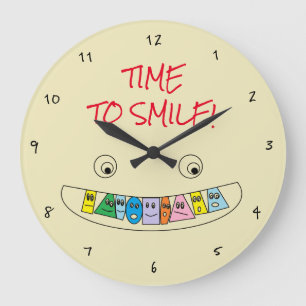 TIME som LER rolig färgrik Toothy leendedesign Stor Klocka