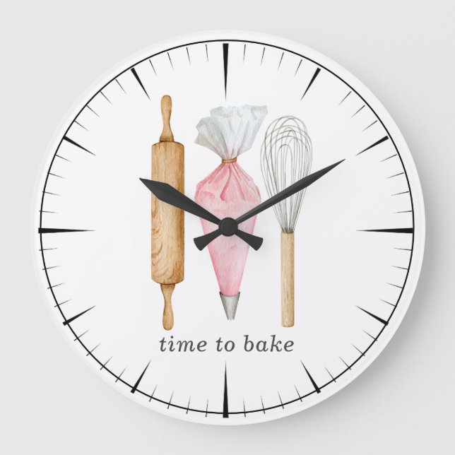 Time To Bake Baker's Tools Utensils Stor Klocka (Framsida)