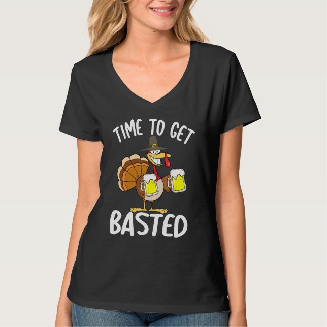 Time To Get Basted  Beer Thanksgiving Turkey  Men  T Shirt (Framsida)