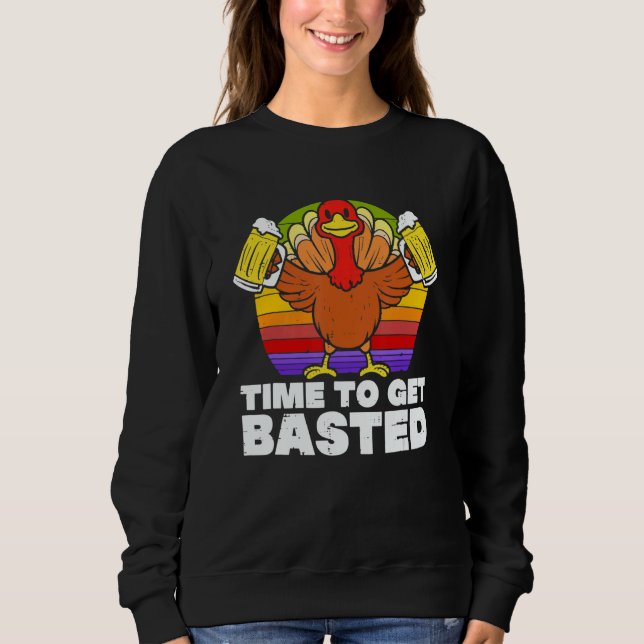 Time To Get Basted  Beer Thanksgiving Turkey Retro T Shirt (Framsida)