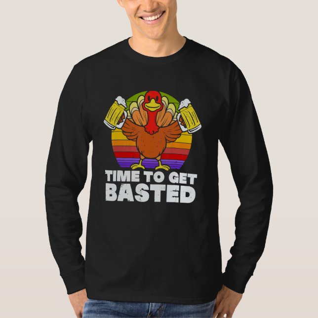Time To Get Basted  Beer Thanksgiving Turkey Retro T Shirt (Framsida)