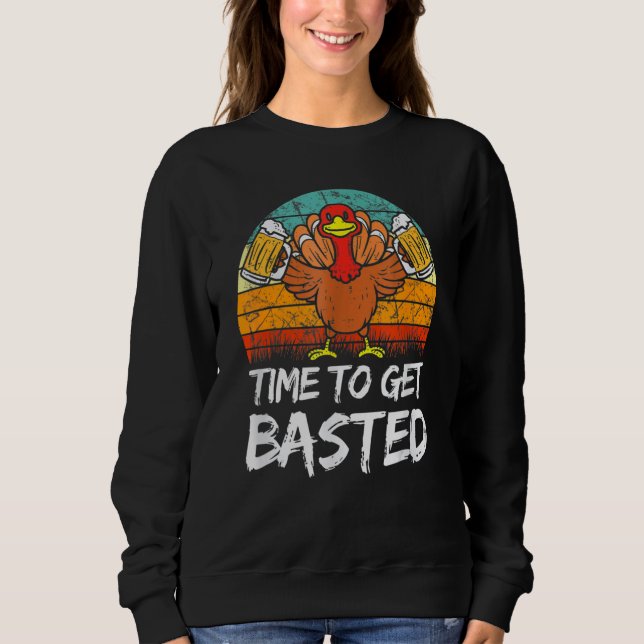 Time To Get Basted  Thanksgiving Cool Turkey Beer  T Shirt (Framsida)