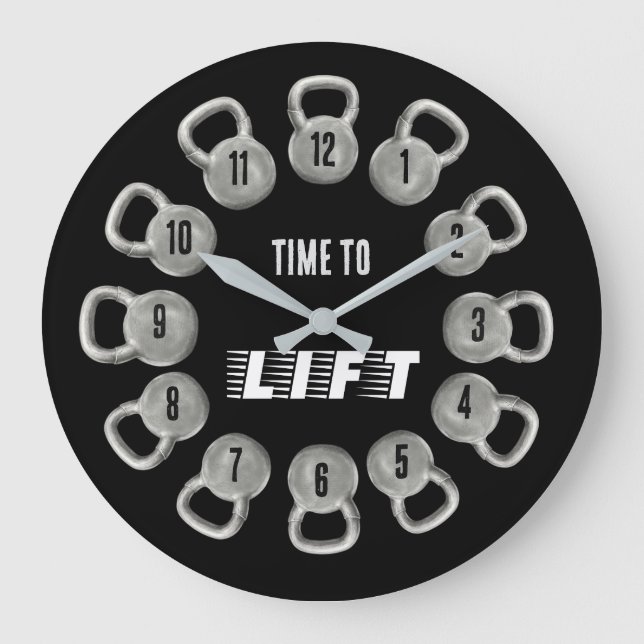 Time to Lift Kettlebell Wall Clock Stor Klocka (Framsida)