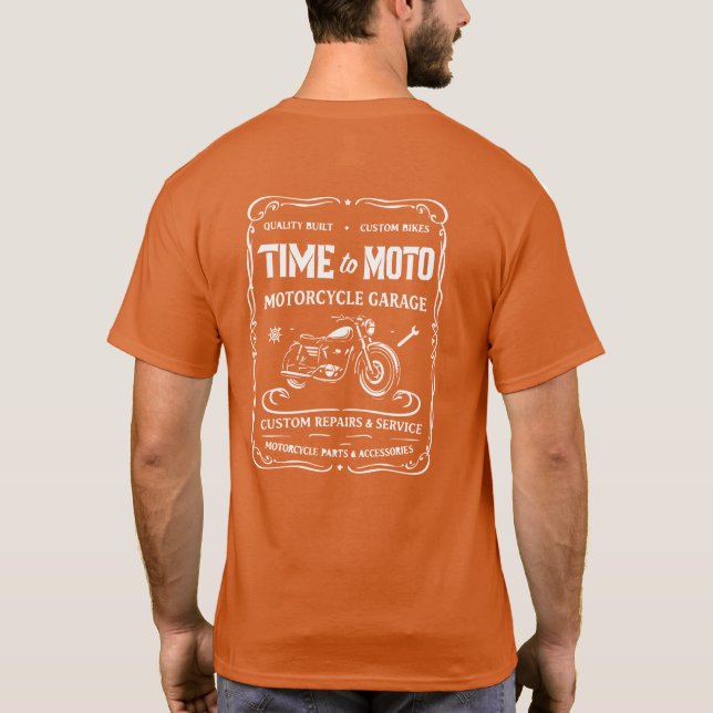 Time to Moto Motorcycle Garage Label T-Shirt (Baksida)