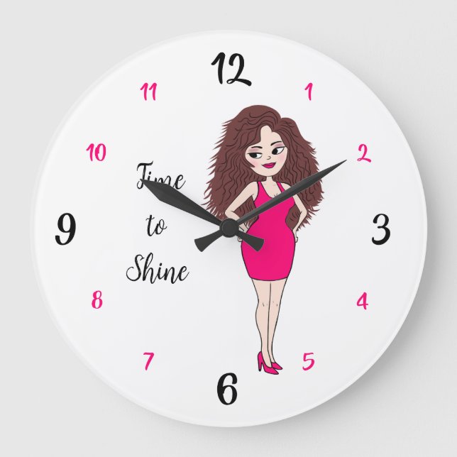 Time to Shine – Elegant Woman Wall Clock Stor Klocka (Framsida)