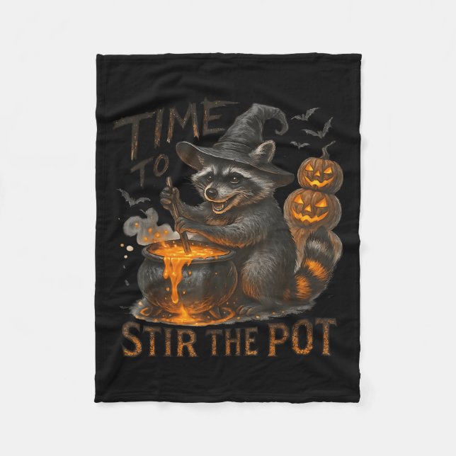 Time To Stir T Funny Raccoon Retro Halloween Anima Fleecefilt (Framsidan)