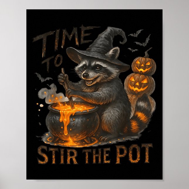 Time To Stir T Funny Raccoon Retro Halloween Anima Poster (Framsidan)