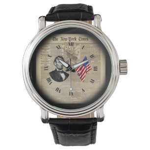 Time Travel~Abe Lincoln~American Flagga~NY Times~  Armbandsur