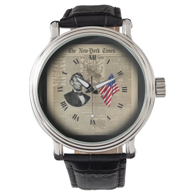 Time Travel~Abe Lincoln~American Flagga~NY Times~ Armbandsur (Framsida)