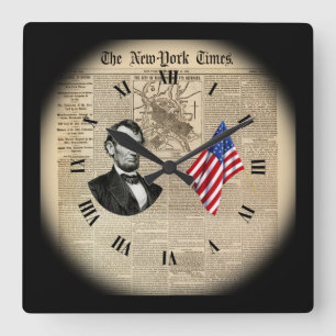 Time Travel~Abe Lincoln~American Flagga~NY Times~  Fyrkantig Klocka