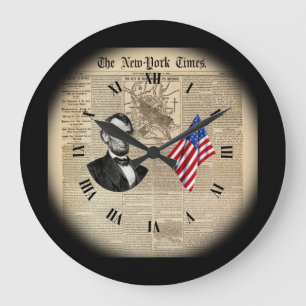 Time Travel~Abe Lincoln~American Flagga~NY Times~  Stor Klocka