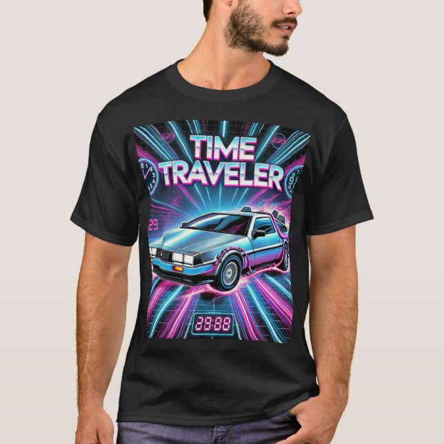 Time Traveler Retro 80s T-Shirt - Futurist Car (Framsida)