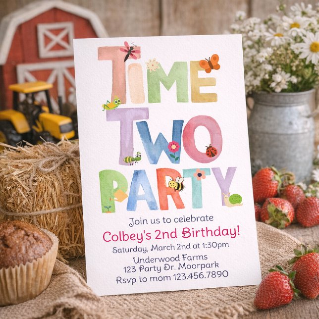Time Two Party, Bug Themed 2nd, Garden Farm Inbjudningar (Skapare uppladdad)