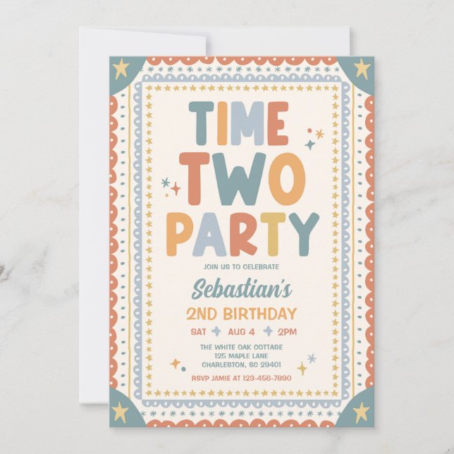 Time Two Party Whimsical Pojke Andra Födelsedagsfe Inbjudningar (Framsida)
