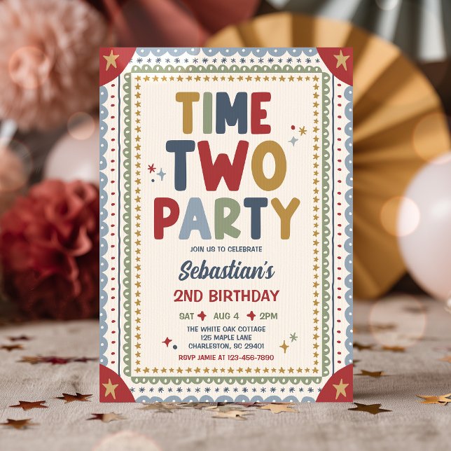 Time Two Party Whimsical Pojke Andra Födelsedagsfe Inbjudningar (Skapare uppladdad)