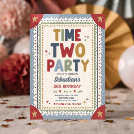 Time Two Party Whimsical Pojke Andra Födelsedagsfe Inbjudningar