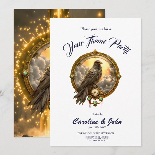 Timekeeper Raven – Gothic Clockwork  Inbjudningar (Fram/baksida)