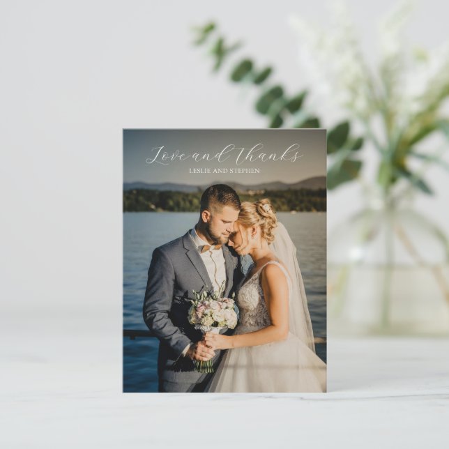 Timeless Black and White Photo Elegant Wedding Tack Kort (Stående Fram)