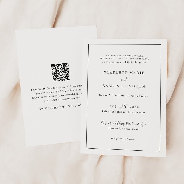 Timeless Black and White QR Code Elegant Wedding Inbjudningar (Skapare uppladdad)