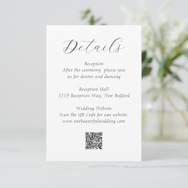Timeless Black and White QR Code Elegant Wedding Tilläggskort (Stående Fram)