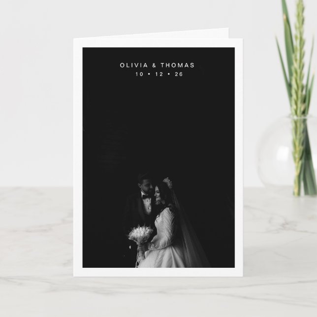 Timeless Black Monochrome Photo Wedding Folded Tack Kort (Framsida)