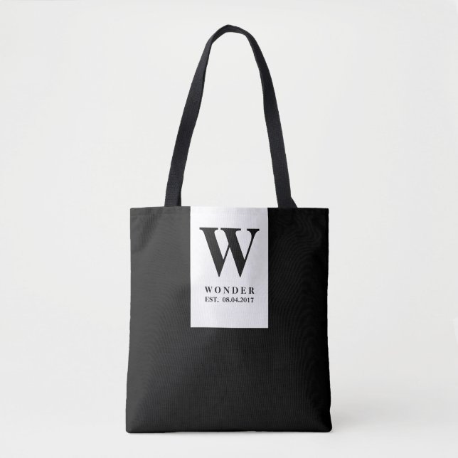 Timeless Black Wedding Monogram | Minimalist Desig Tygkasse (Framsida)