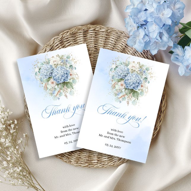 Timeless Blue Hydrangea Eucalyptus Wedding thanks Tack Kort (Timeless Blue Hydrangea Eucalyptus Wedding thank you card)