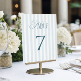 Timeless Blue Stripes Wedding Table Number 7 Sign Inbjudningar