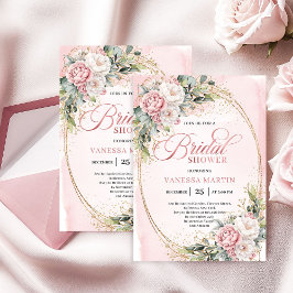 Timeless Blush Pink Floral Eucalyptus Shower Inbjudningar