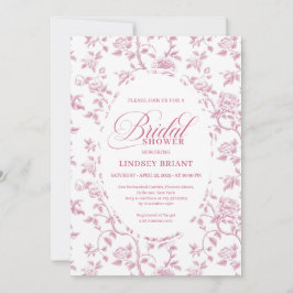 Timeless Blush Pink Toile Roses Pattern Bridal Sho Inbjudningar