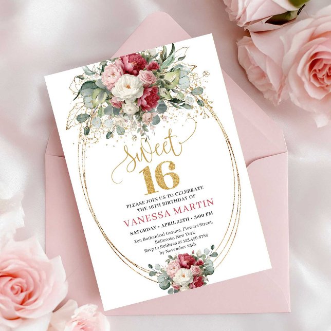 Timeless Blush White Greenery Sweet 16 Birthday  Inbjudningar (Timeless Blush White Greenery Sweet 16 Birthday Invite)